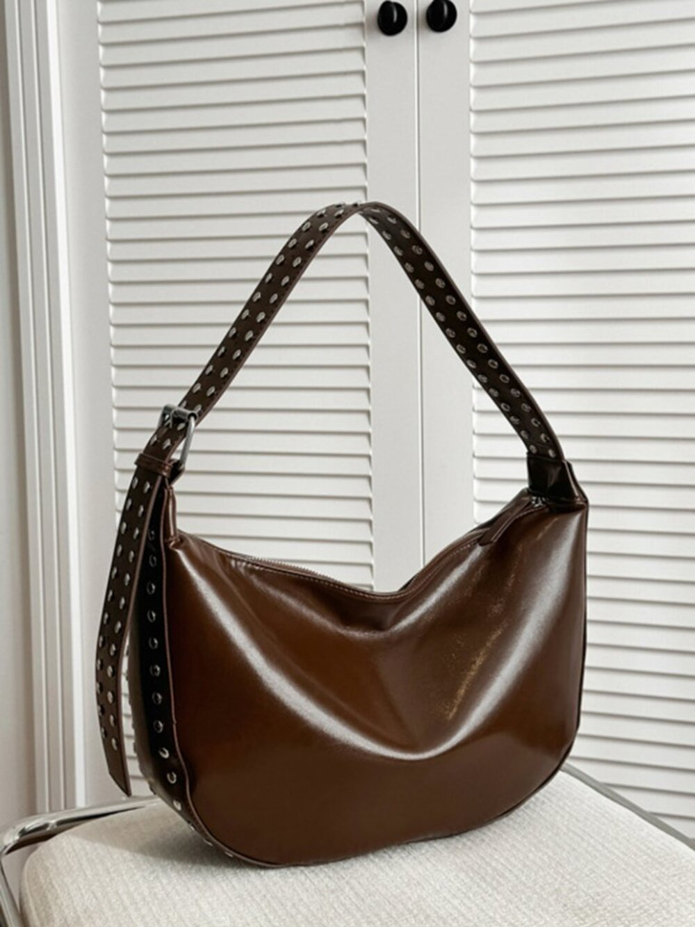 Women's Studded Hobo Shoulder Bag | Punk Y2K Crescent Purse | New